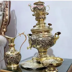 سماور برنجی 6 لیتری با سرویس 5 تکه بسیار با کیفیت، ورق ضخیم و قابل استفاده