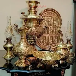 سماور برنجی سنگین وزن 4 لیتری، ورق ضخیم و قابل استفاده، سیاه قلم، کار دست استاد