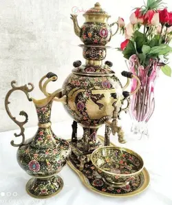 سماور تمام برنزی 6 لیتری، میناکاری شده سنگین و مدل روسی، بسیار زیبا و با کیفیت بالا