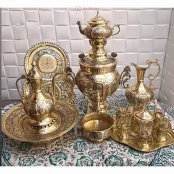 ست سماور 7 لیتری برنجی قلم زنی شده، با ورق با کیفیت و ضخیم، بسیار زیبا و با ضمانت