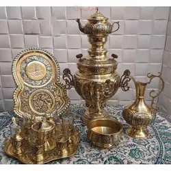 ست سماور 7 لیتری برنجی قلم زنی شده، با ورق با کیفیت و ضخیم، بسیار زیبا و با ضمانت