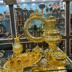 سماور 4 لیتری برقی، قلمزده آب طلا، قلم تخت جمشید، سطل برنجی قلمزنی شده با کیفیت