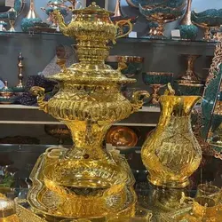 سماور 4 لیتری برقی، قلمزده آب طلا، قلم تخت جمشید، سطل برنجی قلمزنی شده با کیفیت