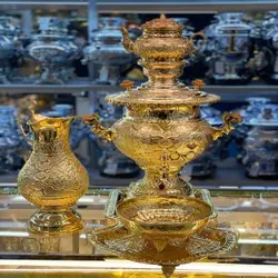 سماور برقی 6 لیتری مدل هندوانه ای، آبکاری طلا 24 عیار با قلم دست استاد اعلاء