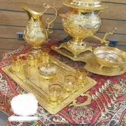 سماور برقی 6 لیتری آب طلا، همراه چایخوری قلم نقره، قلمزده قلم استاد، با کیفیت و شکیل و زیبا