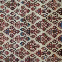 فرش دستباف ميمه طرح سراسر سایز ذرع و نيم رنگ زمینه كرم رنگ حاشیه سرمه اي کد ۳۹۴۴۱