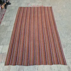 جاجیم دستباف شيراز طرح راه راه ساده سایز مربع رنگ زمینه الوان رنگ حاشیه الوان کد ۳۹۶۶۵