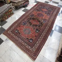 فرش دستباف آنتیک لري اولاد طرح ۴ ترنج سایز قالي رنگ زمینه سرمه اي رنگ حاشیه كرم کد ۳۹۷۰۶