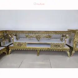 میز تلویزیون طرح ملائکه تاجدار جنس آلیاژ آلومینیوم آبکاری برنج رنگ ثابت با پنج سال ضمانت آبکاری