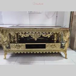 میز تلویزیون طرح طاووس تاجدار کشو بغل ،آلیاژ آلومینیوم با کیفیت بالا و زیبا و شیک