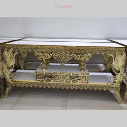 میز تلویزیون طرح طاووس تاجدار کشو وسط، بسیار با کیفیت، آلومینیوم درجه 1 با ضمانت آبکاری