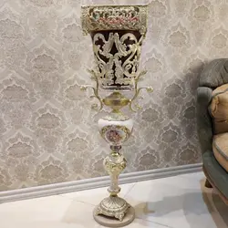 سطل و جادستمال سرامیکی سفید طلایی پایه سنگ جنس آلیاژ آلومنیوم آبکاری برنز، با ضمانت