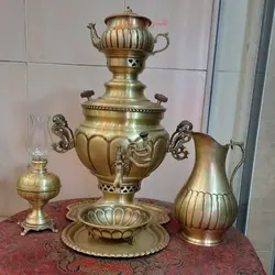 سماور برنجی 6 لیتری با ورق ضخیم و قلمزنی دست استاد اعلاء، با کیفیت بالا و ضمانت