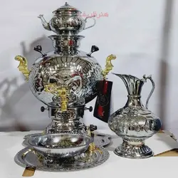 سرویس سماور گازی 6 لیتری توپی ورق ضخیم قلم کاری، بسیار با کیفیت و ماندگار
