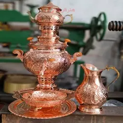 سرویس سماور 4 لیتری جنس مسی، با قلمزنی اعلاء و با کیفیت، استفاده شده از ورق ضخیم درجه 1