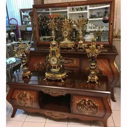 کار ست کنسول خمره ای وسط کشو چوب روس، روکش کاواز، معرقکاری شده همراه ست میز تلویزیون