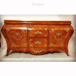 کنسول مصری وسط کشو همراه آینه و قاب آینه، چوب روس، روکش مازول ایتالیایی، برنز برنج