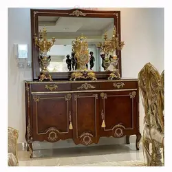 کنسول وسط ثابت طول ۱۵۰ ارتفاع ۹۰ چوب روس، روکش مازول ایتالیا‌، برنز برنج، با دوام و زیبا