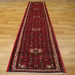 فرش دستباف حسين آباد همدان طرح ۵ ترنج سایز كناره رنگ زمینه لاكي رنگ حاشیه كرم کد ۳۹۹۹۶