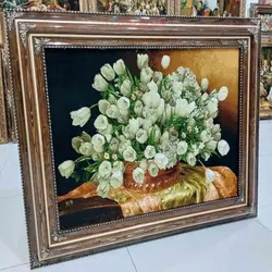 تابلو فرش دستبافت تبریز طرح گل لاله، بسیار زیبا و شیک، چله ابریشم و رج 50، با ضمانت کیفیت
