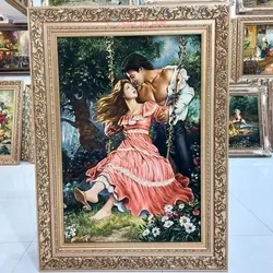 تابلو فرش دستبافت تبریز طرح تاب باز، چله ابریشم، رج 50، مارکدار، بسیار زیبا، خاص و با کیفیت