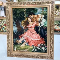 تابلو فرش دستبافت تبریز طرح تاب باز، چله ابریشم، رج 50، مارکدار، بسیار زیبا، خاص و با کیفیت