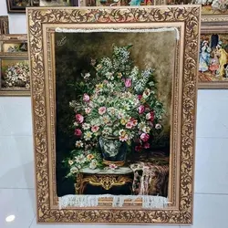 تابلو فرش دستبافت تبریز طرح گل طولی، شیک و زیبا مناسب دکور منزل، با رنگبندی طبیعی، چله ابریشم