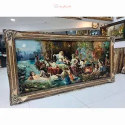 تابلو فرش دستبافت تبریز طرح 10 پری، چله ابریشم، سایز بزرگ، مارکدار اصل و بسیار زیبا و شیک