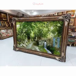 تابلو فرش دستبافت تبریز طرح کوچه باغ، مارکدار، کف ابریشم، خوش طرح و رنگ طبیعی زیبا
