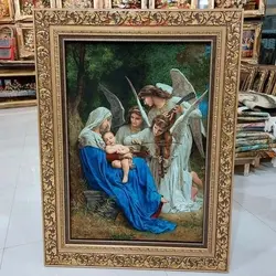 تابلو فرش دستبافت تبریز طرح تولد مسیح، مارکدار با چله ابریشم، بسیار زیبا و با طراحی خاص