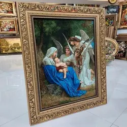 تابلو فرش دستبافت تبریز طرح تولد مسیح، مارکدار با چله ابریشم، بسیار زیبا و با طراحی خاص