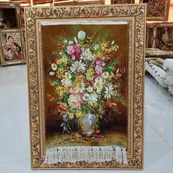 تابلو فرش دستبافت تبریز طرح گل طولی چله ابریشم، بسیار زیبا شیک، مناسب دکور منزل و محل کار