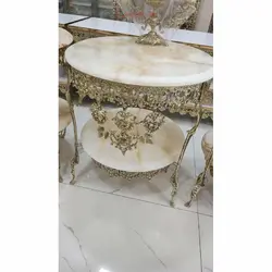 میز خاطره تاجدار دو طبقه گل رز برنجی سنگین وزن  قطر طبقه بالا ٥٠ طبقه پایین ٤٥، تاجدار با سنگ مرمر
