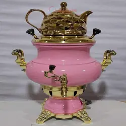 سماور گازی برنجی ۶ لیتری نسترن، رنگبندی، ورق ضخیم برنجی، با دوام بالا و رنگ های چشم نواز