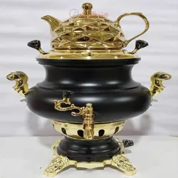 سماور گازی برنجی ۶ لیتری نسترن، رنگبندی، ورق ضخیم برنجی، با دوام بالا و رنگ های چشم نواز