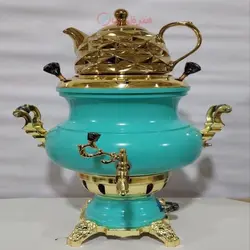 سماور گازی برنجی ۶ لیتری نسترن، رنگبندی، ورق ضخیم برنجی، با دوام بالا و رنگ های چشم نواز