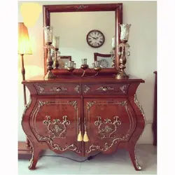 کنسول چوب روس روکش مازول ایتالیایی، برنز و برنج، آینه دار، بسیار زیبا و با دوام، مناسب منزل