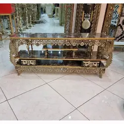 میز تلویزیون برنزی، طاووس خور، طرح آفتابگردان، دارای رویه ام دی اف، ورق ضحیم، با کیفیت بالا
