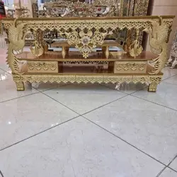 میز تلویزیون، رویه ام دی اف، به رنگ طلایی، بسیار زیبا و شیک، آلومینیوم درجه 1 با روکش برنز