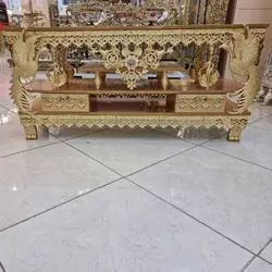 میز تلویزیون، رویه ام دی اف، به رنگ طلایی، بسیار زیبا و شیک، آلومینیوم درجه 1 با روکش برنز