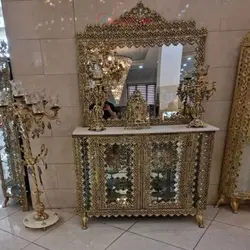 آینه کنسول ویترین دار روکش برنز، مدل نیلوفر، آلومینیوم درجه 1، ورق ضخیم، با ضمانت کیفیت کالا