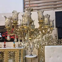 لوستر 8 شاخه برنزی، لاله بلند، مدل دو گل، برنز درجه 1، کریستال درجه 1، باضمانت کیفیت کالا
