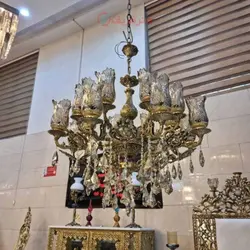 لوستر 8 شاخه برنزی، لاله بلند، مدل دو گل، برنز درجه 1، کریستال درجه 1، باضمانت کیفیت کالا