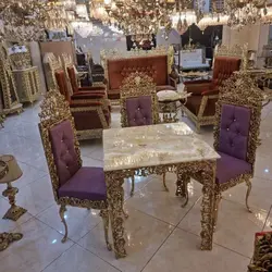 میز ناهارخوری 4 نفره برنزی، مدل گل سرخ، بسیار زیبا و شیک، برنز درجه 1، با ضمانت با کیفیت بودن، پارچه دارای رنگ بندی