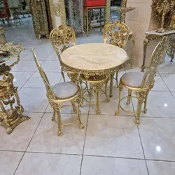 میز ناهارخوری 4 نفره روکش برنز، رویه سنگ مرمر، ورق ضخیم، آلومینیوم درجه 1، با ضمانت کیفیت کالا