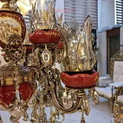 لوستر 6 شاخه برنزی، ترکیب برنز و سرامیک، برنز درجه 1، بسیار زیبا و شیک، باضمانت کیفیت