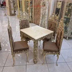 میز ناهارخوری 4 نفره برنزی، رویه سنگ مرمر، برنز درجه 1، با ضمانت کیفیت کالا