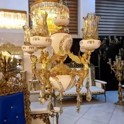 لوستر 5 شاخه برنزی، مدل ملایکه، ترکیب با سرامیک، برنز درجه 1، بسیار زیبا و شیک، آبکاری فورتیک، باضمانت کیفیت