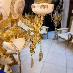 لوستر 5 شاخه برنزی، مدل ملایکه، ترکیب با سرامیک، برنز درجه 1، بسیار زیبا و شیک، آبکاری فورتیک، باضمانت کیفیت