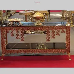 میز تلویزیون صفحه شیشه ای با آبکاری برنز رنگ ثابت و ضمانت آبکاری
